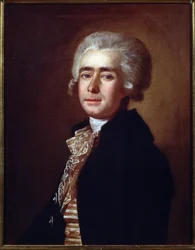 作曲家ドミトロ・ボルトニャンスキー (1751-1825) の肖像 (作曲家ドミトリー・ボルトニャンスキーの肖像)。 ミハイル・イワノビッチ・ベルスキー (1753-1794) の絵画。 キャンバスに油彩、65.7 x 52.3 cm