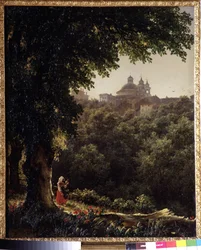 Aricia, pres de Rome (イタリア) (Ariccia、ローマ近郊)。 ミハイル・イワノビッチ・レベデフ（1811-1837）による絵画、キャンバスに油彩