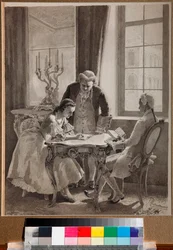 "エカテリーナ2世（1729-1796）のロシア語レッスン" ミハイル・クロット（1835-1914）によるペンとインクのドローイング