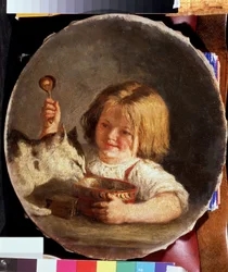 朝食（朝食）。 ミハイル・セルゲイヴィッチ・バシロフ (1821-1870) の絵画。 キャンバスに油彩、29 x 25.2 cm