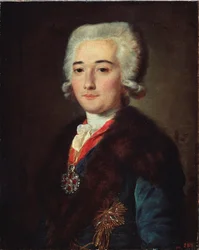 伯爵アレクサンドル ドミトリエフ マモノフ (ドミトリエフ マモノフ) (1758-1803)、ロシアのエカテリーナ 2 世 (1729-1796) のお気に入りの肖像画。 ミハイル シバノフ (?-1789 年以降) の絵画、キャンバスに油彩