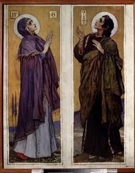 聖母と洗礼者聖ヨハネ（聖母と洗礼者ヨハネ）。 Mikhail Vasilyevich Nesterov (1862-1942) の絵画、キャンバスに油彩
