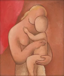 母と赤ちゃん、1934年頃（合板に油彩）