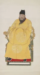 玄徳皇帝肖像画（1399-1435）明朝第5代皇帝（掛軸、紙本墨画・彩色）