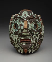 おそらくトラロックのマスク、c.1350-1521（木材、ターコイズ、シェル、亜炭、樹脂）