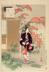 茶道：宝永時代の女、シリーズ「美女三十六選」より、1893年（色木版画）