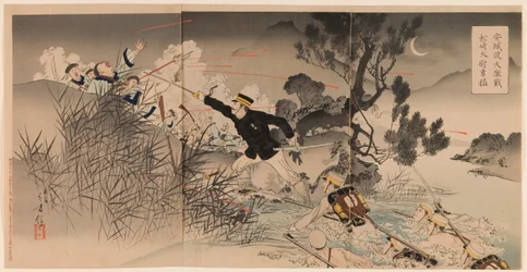 The Bravery of Captain Matsuzaki during the Great Fierce Battle at Anseong Crossing Anjōto daigekisen Matsuzaki taii yūmō 安城渡大激戦松崎大尉勇猛（あんじょうと だいげきせん まつざき たいい ゆうもう）