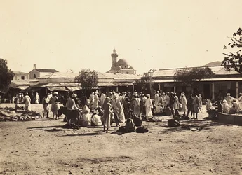 ファシスト時代の帝国建設：チェレンの市場広場、1936年09月05日（モノクロ写真