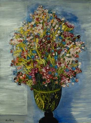 緑の花瓶の花たち