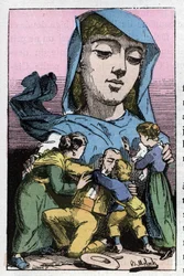 1882年にB.モロク（1849-1909）が描いた漫画、Touchatoutの「Le Trombinoscope」における19世紀の慰安婦の寓意。個人蔵。