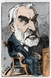Eugene Pelletan (1813-1884) フランスの文芸ジャーナリスト、政治家、Touchatoutの "Le Trombinoscope"、1882年のB.Molochの漫画。個人蔵。