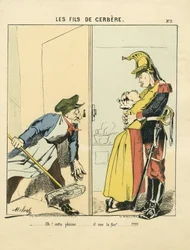 フライング リーフ、5 番、風刺的な色: Les fils de cerbere - Commune de Paris/War/Siege, Amour - Moloch 作 (1849-1909) のイラスト