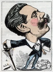 フランスの政治ジャーナリスト、ポール・グラニエ・ド・カサニャック（1842-1902）の肖像、トゥチャトゥの「Le Trombinoscope」、1882年のB・モロク（1849-1909）による漫画。個人蔵。