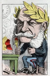 Touchatoutの「トロンビノスコープ」に描かれたプロイセン王兼ドイツ皇帝ウィリアム1世（1797-1888）の肖像と、1882年のB.モロク（1849-1909）による風刺画。個人蔵。