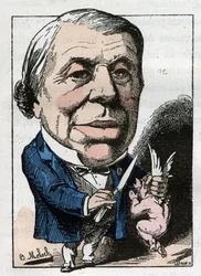 フランス人外科医フィリップ・リコルド（1800-1889）の肖像（トゥチャウト作「トロンビノスコープ」、1882年のB.モロク（1849-1909）による漫画個人蔵。