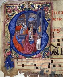 Ms 543 f.114v 1515年頃のプサルターに描かれた聖母子像と頭文字「S」（ヴェラム製）