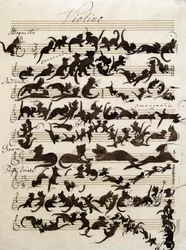 1868年にモーリッツ・フォン・シュインドが描いた「猫の交響曲（Die Katzensymphony）」。 カールスルーエ州立美術館所蔵。