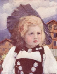 世界の子供たちスイス、インターラーケンの赤ちゃん（カラーリトグラフ）