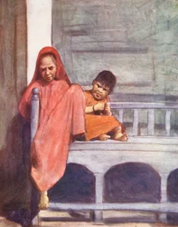 世界の子供たちコーナーに2人（カラーリトグラフ）