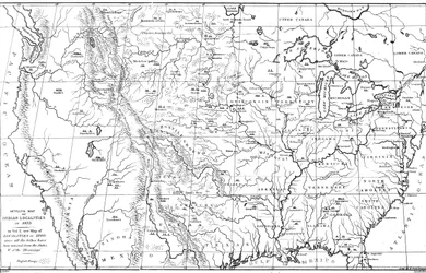 北アメリカの地図、ネイティブアメリカンの部族の場所、1841年。
