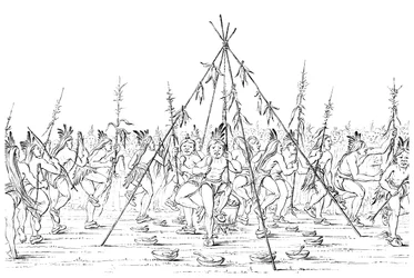 1841年の大霊のおかげで、薬の男が鍋を踊りながら踊っています。