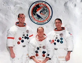 1971年、テキサス州ヒューストンの有人宇宙船センターにあるアポロ15号ミッションの乗組員。