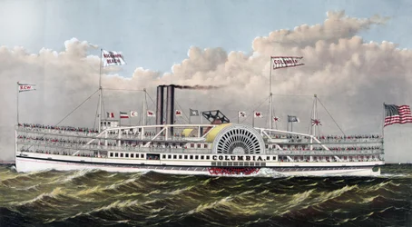 汽船コロンビア: 「海の宝石」 Currier & Ives 発行、c1877。