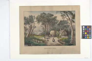 収穫の最後の負荷 (手描きのリトグラフ)