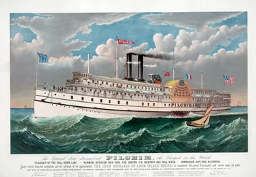 大新造蒸気船ピルグリム号 1883年頃（カラーリトグラフ