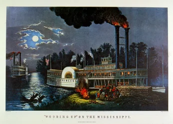 ミシシッピ川での薪割り」。1863年（リトグラフ）
