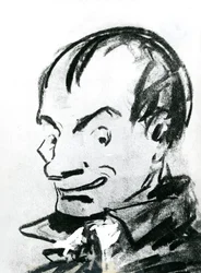 シャルル・ボードレール（1821-67）の風刺画（紙に鉛筆）（モノクロ写真