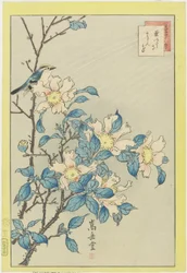 青い鳥とピンクの花、1859（カラー木版印刷）