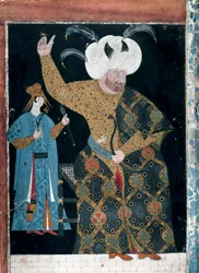 オスマン帝国：「飲んだくれ、金髪のサリと呼ばれるスルタン・セリム2世（1524-1574）の肖像」Reis Haydar Nakkep dit Nigari（1494-1572）とされる水彩画（TKS 2134, fol.3 b） Istanbul, Topkapi Seray
