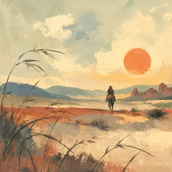 砂漠のライダー　夕日