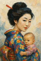 日本の母と子