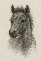 毛むくじゃらの子馬の肖像