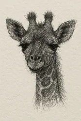 手漉き紙に描かれたキリンの赤ちゃんの肖像画