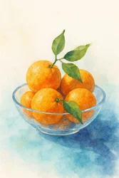 水彩画「柑橘類の静物画」
