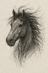 野生の馬のスケッチ