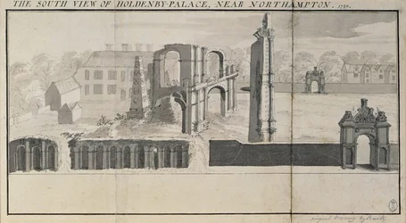 1729年に見られるホールデンビーハウスと遺跡の南側の景色