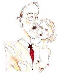 愛人エヴァ・ブラウンとアドルフ・ヒトラー - カラー風刺画
