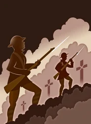 銃剣を持つ第一次世界大戦の兵士 - 塹壕から出てくる