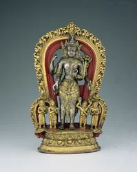 Jatamukuta Lokesvara、Khasa Malla Kingdom（1100-1484）（パーセルゴールド、銅合金、顔料）
