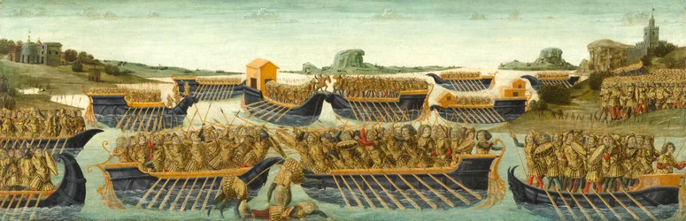 アクティウムの戦い、1475-1480年頃（パネル上のテンペラと金箔）