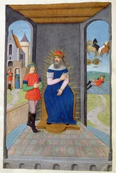 Ms 324 f.25 v。フェートンは父親から戦車を借りて殺されました、OvidによるMetamorphoses 2から1479