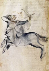 Sloane 3983 f.9v 射手座の描画。 ペルシャの占星術論文「Liber Astrologiae」（ベラム）の翻訳から