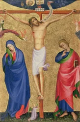 はりつけ、折りたたみ式の祭壇画、c.1400（テンペラとパネル上の金箔）