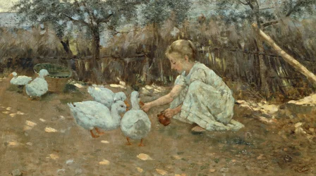 1892年頃、ニッコロ・カンニッチ（1846-1906）の小さなガチョウの群れ、キャンバスに油彩、40,5x70,5 cm。