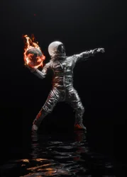 宇宙飛行士が燃える地球