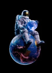 青い月を抱える宇宙飛行士